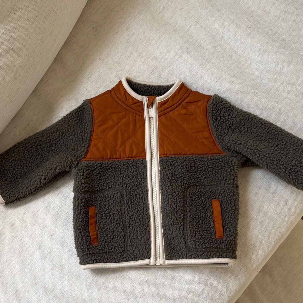 Baby Sherpa Zip Jacket in Charcoal Gray and Rust